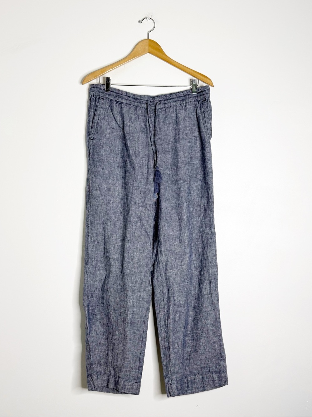 Talbots 100% Linen Chambray Pull-On Pants Size 10 Tassel Drawstring
